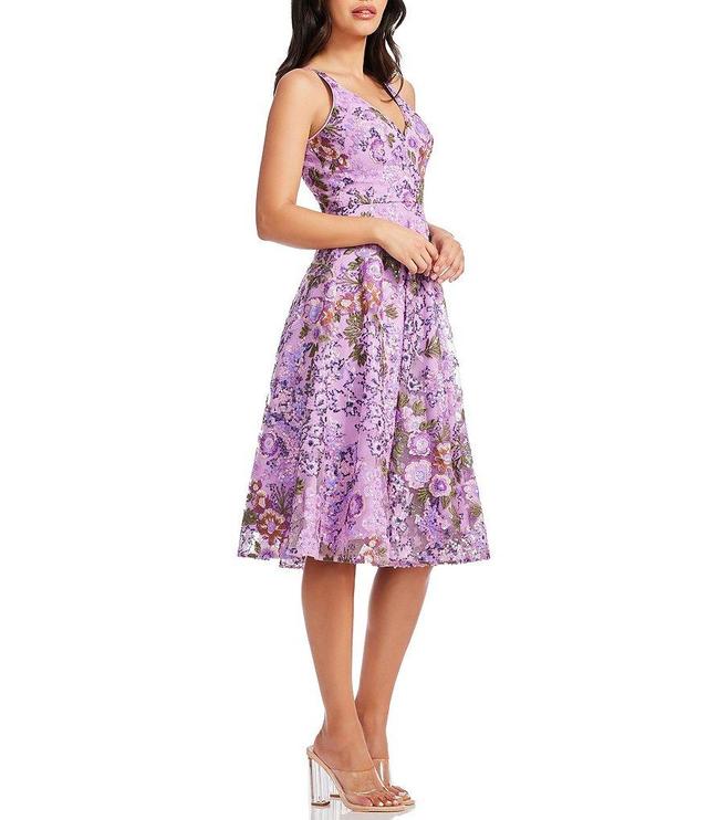 Dress the Population Elisa Floral Pattern Plunge V-Neck Sleeveless Fit & Flare Midi Dress Product Image