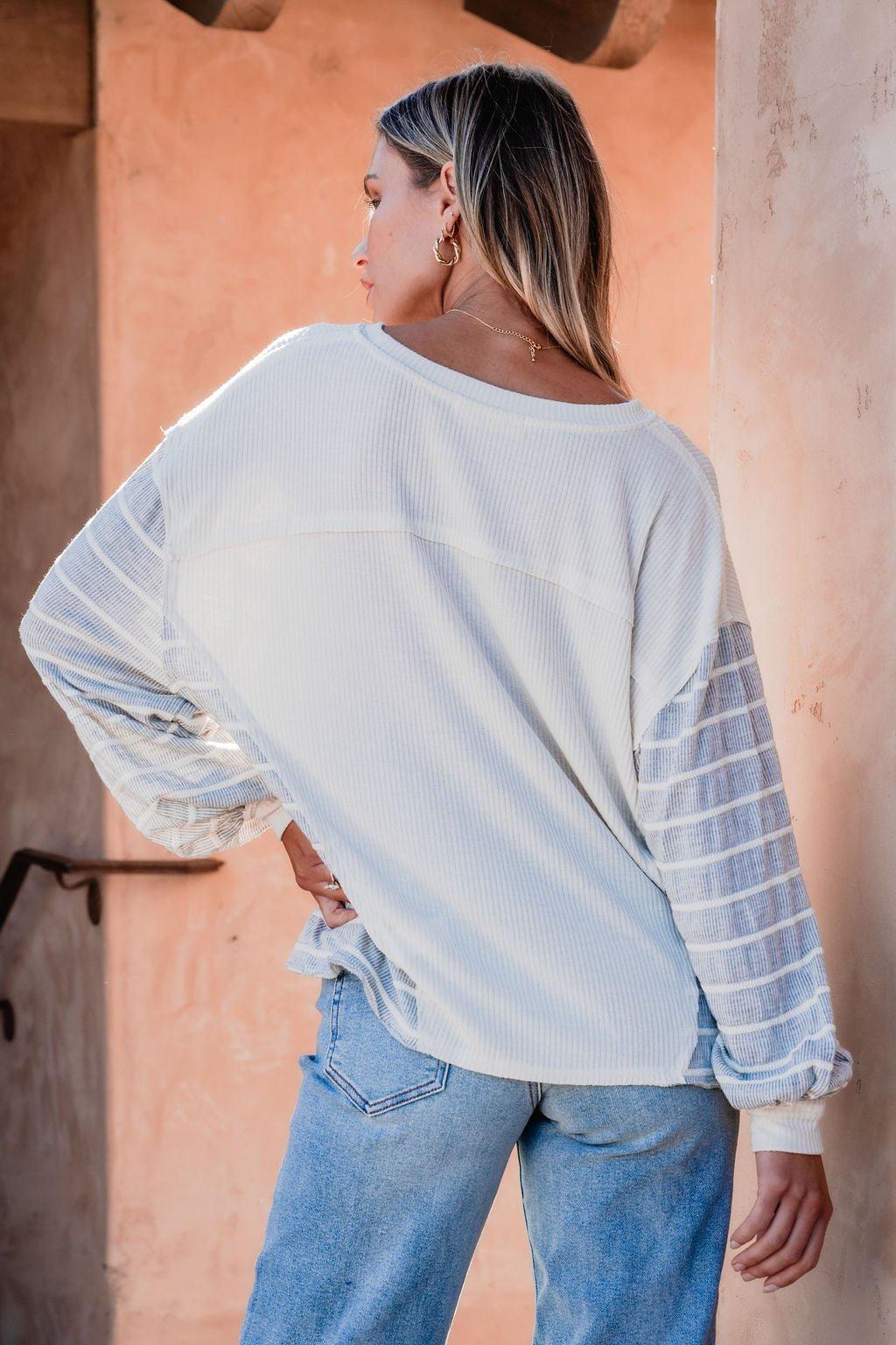 Grey and Cream Contrast Striped Sweater - FINAL SALE Product Image