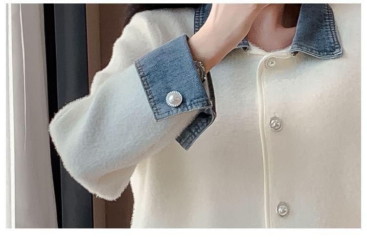 Denim Collar Button-Up Jacket Product Image