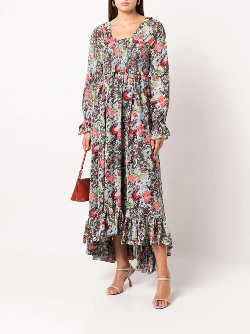 Leigh Floral-print Ruffle Maxi Dress In Powder Blue Multi Product Image