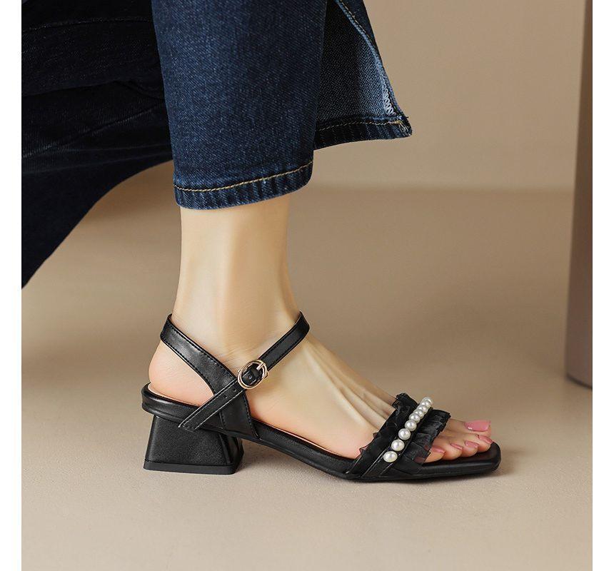 Faux Pearl Ruffle Buckle Sandals Product Image