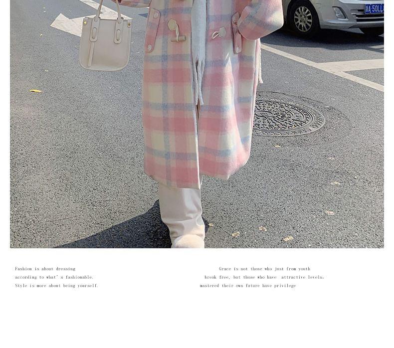 Collared Plaid Toggle Long Coat Product Image