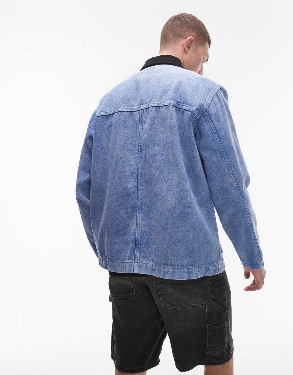 Topman acid wash workwear jacket with contrast collar Product Image