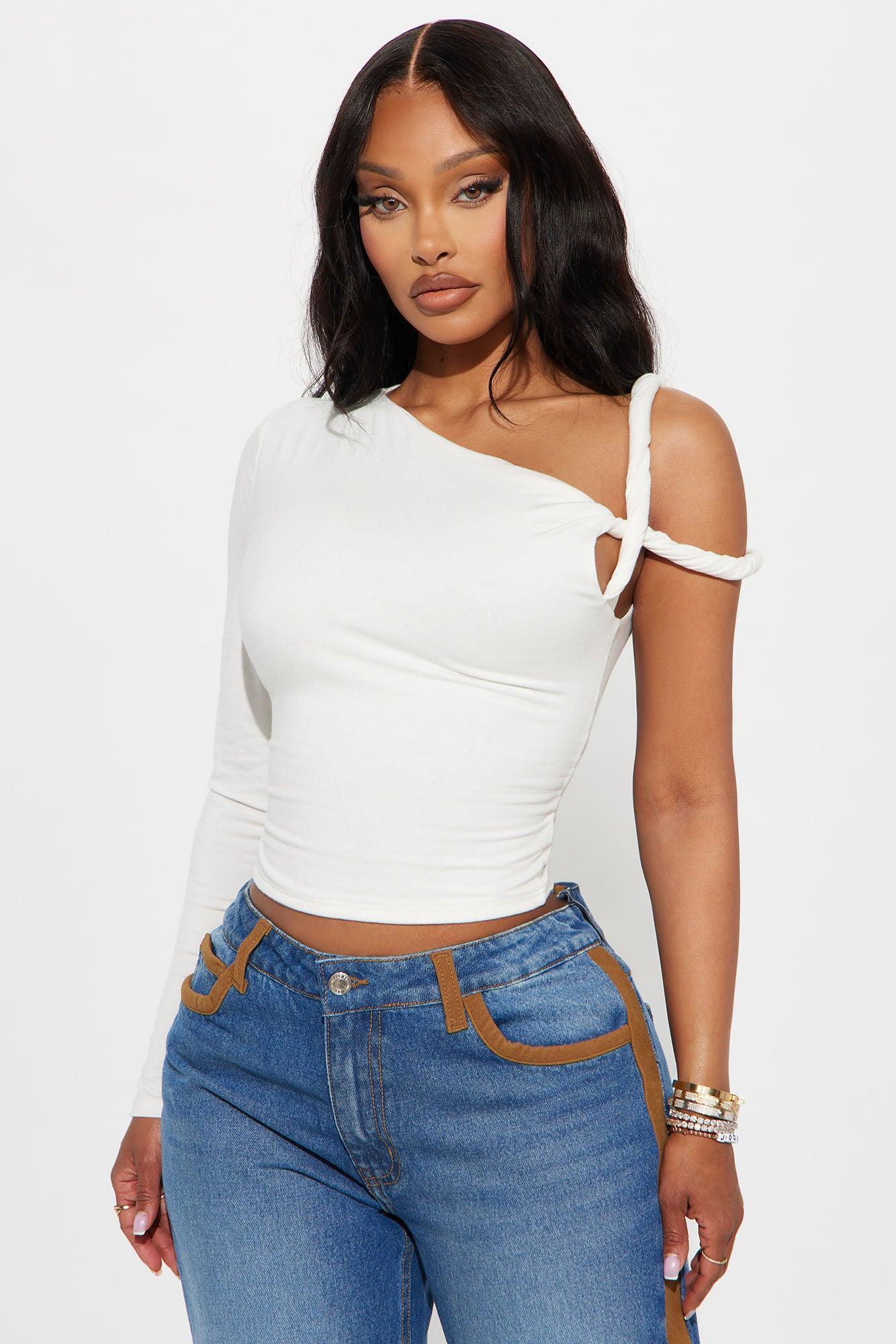 Kendra One Shoulder Long Sleeve Top - Ivory Product Image