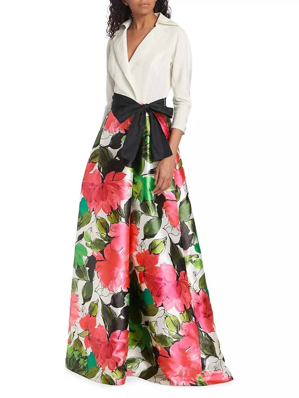 Bow-Detailed Floral Taffeta Gown Product Image