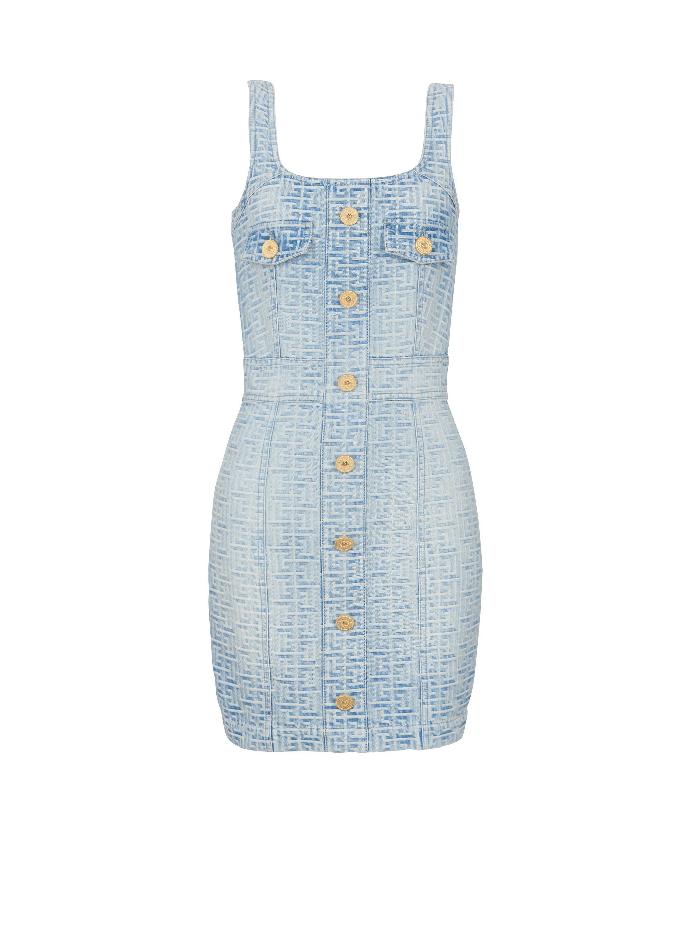 Monogrammed short denim dress Product Image