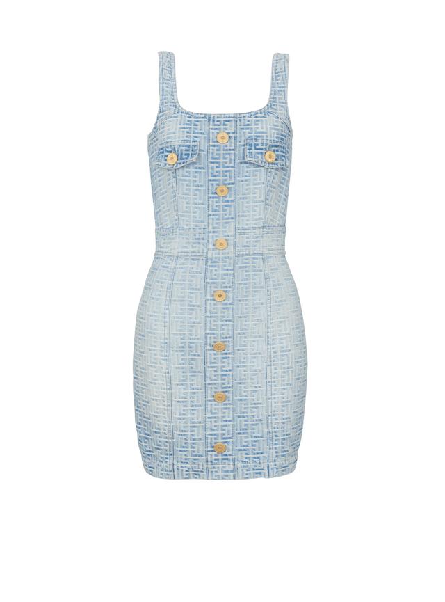 Monogrammed short denim dress Product Image