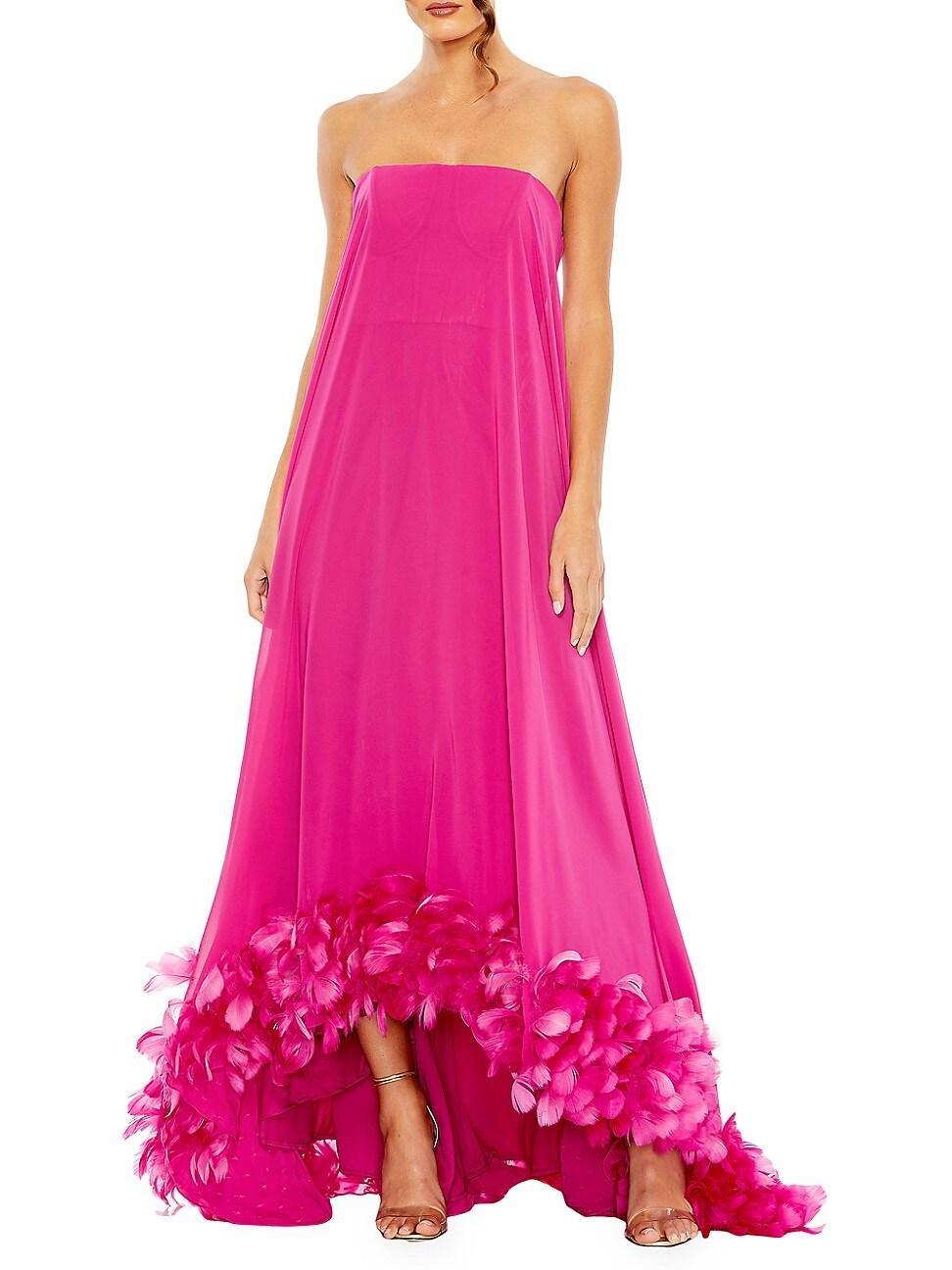 Womens Feathered Chiffon Strapless Gown Product Image