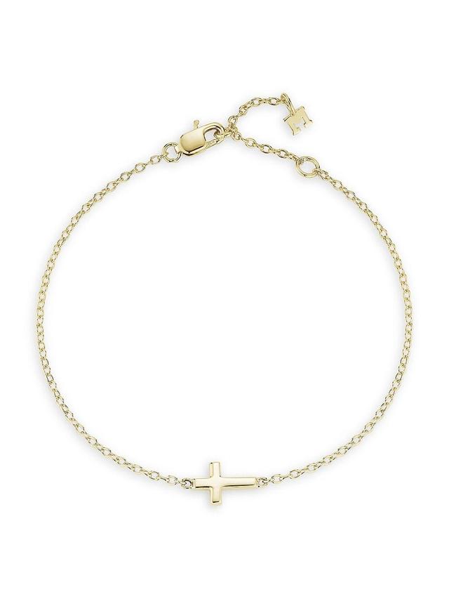 Mens 14K Yellow Gold Mini Cross Chain Bracelet Product Image