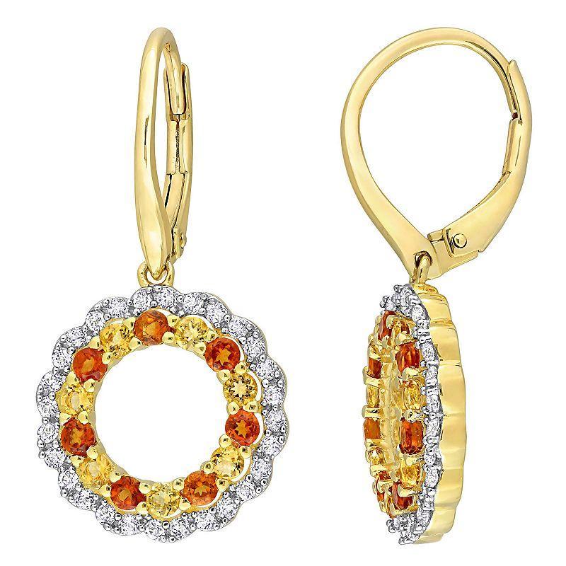 Stella Grace 18k Gold Over Silver Citrine, Madeira Citrine & White Topaz Circle Drop Leverback Earrings, Womens, Gold Tone Product Image