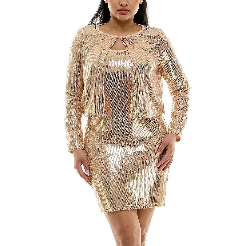 Womens Nina Leonard Sequin Sheath Dress & Sequin Bolero Set White Product Image