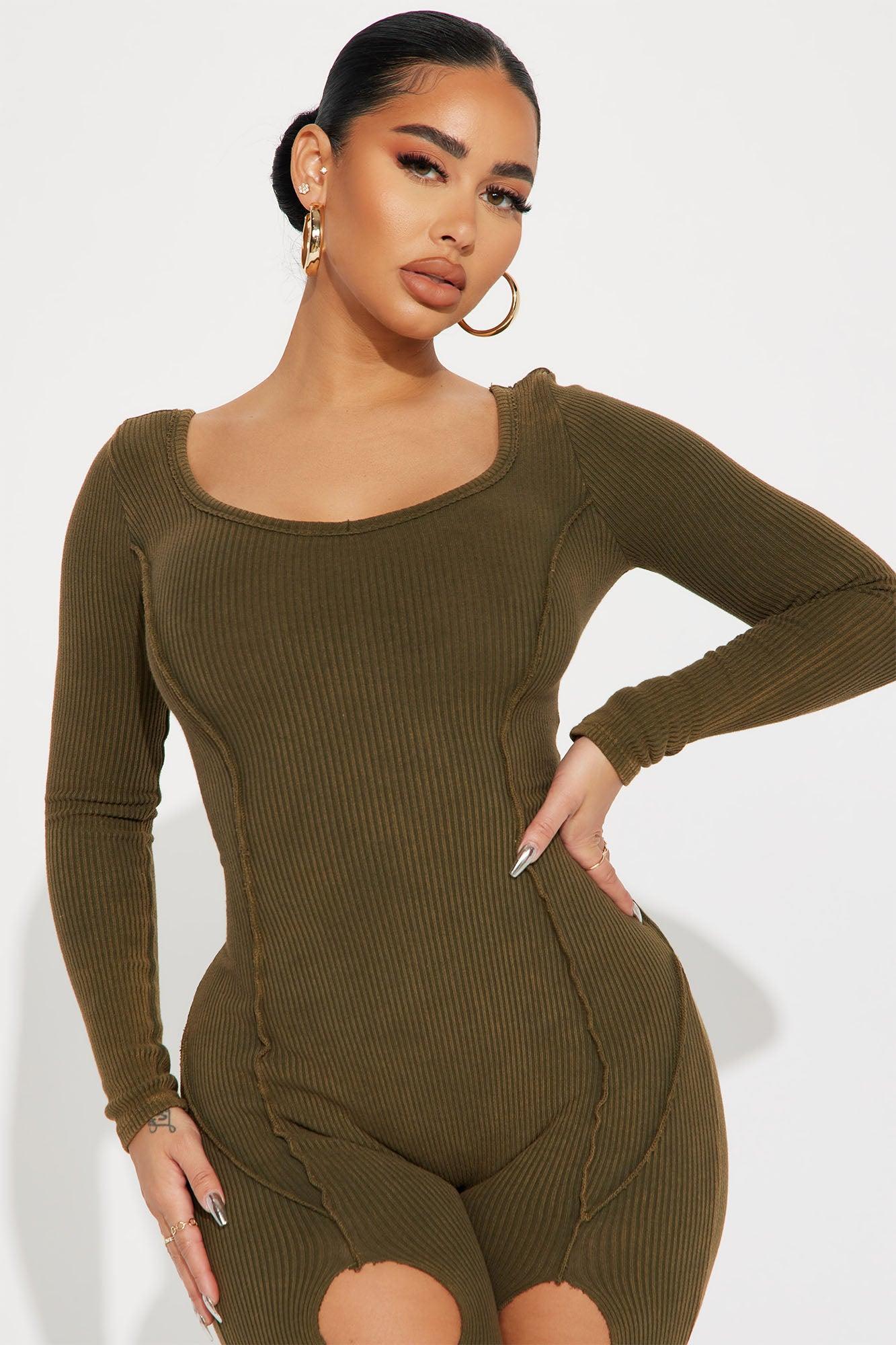 Devin Mineral Wash Rib Jumpsuit - Olive Product Image