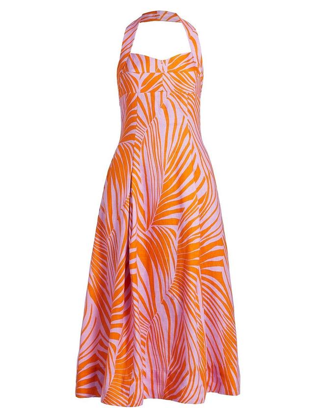 Womens Seraphina Palm Halter Midi-Dress Product Image