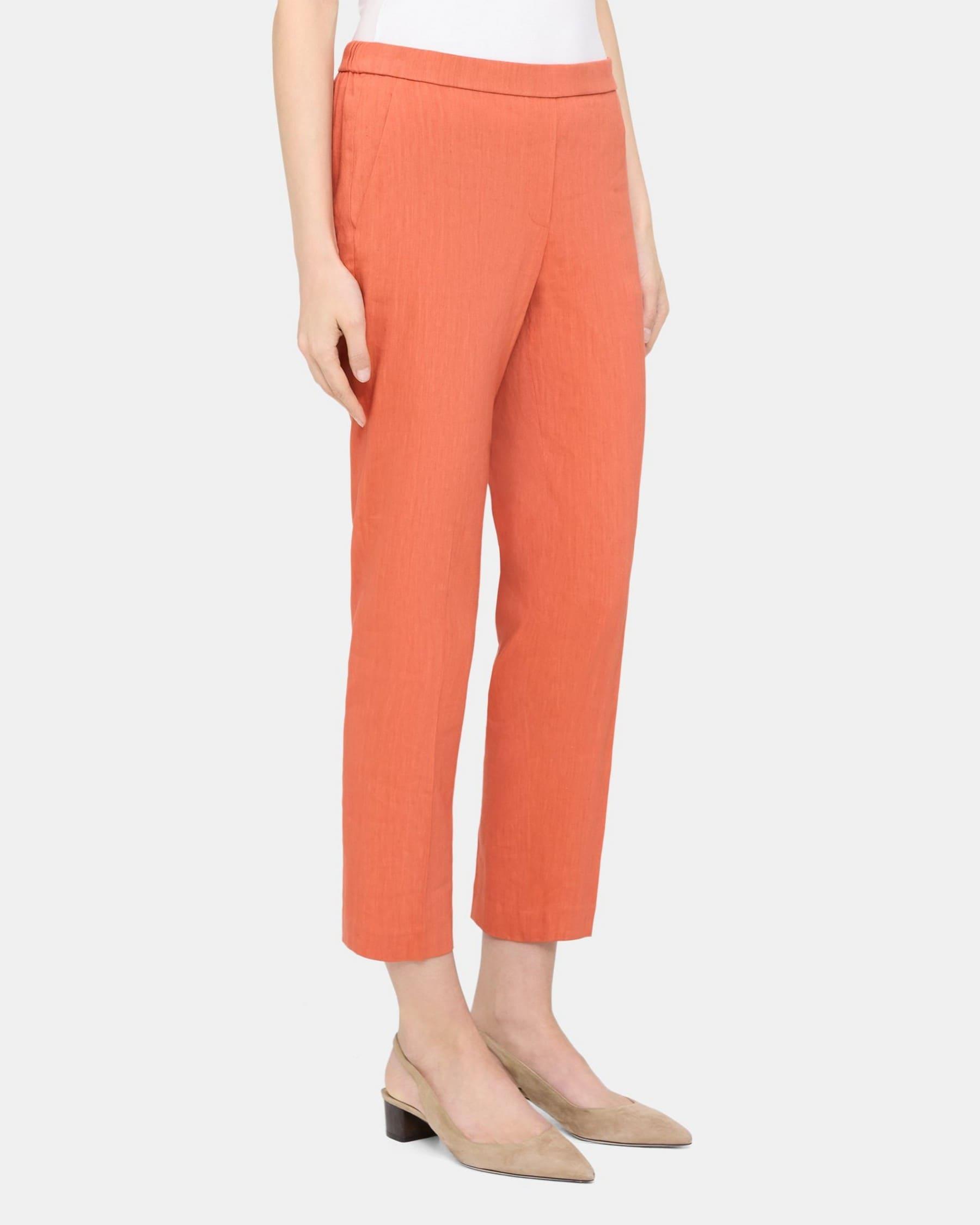 Slim Cropped Pull-On Pant in Linen-Blend Product Image