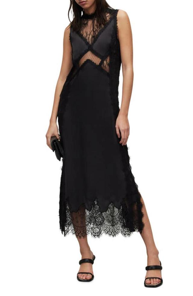 Mila Lace Trim Midi Dress In Black Product Image