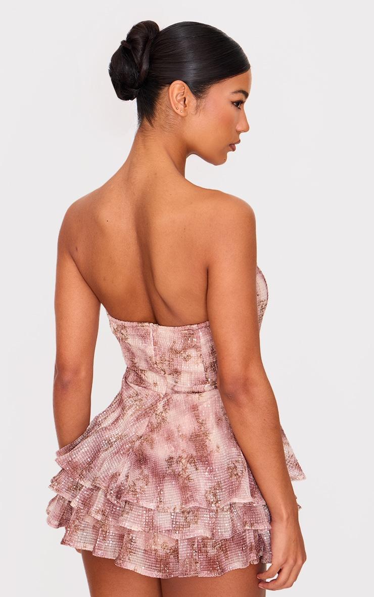 Premium Pink Floral Print Embellished Bandeau Rara Romper Product Image