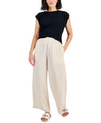 Petite Smocked-Waist Wide-Leg Pull-On Pants, Created for Macy's Product Image