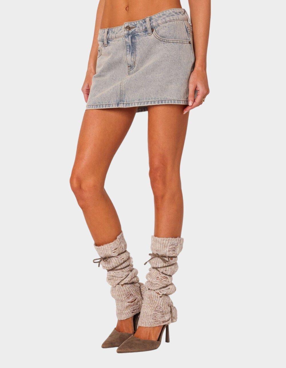 EDIKTED Vintage Washed Denim Mini Skirt Product Image