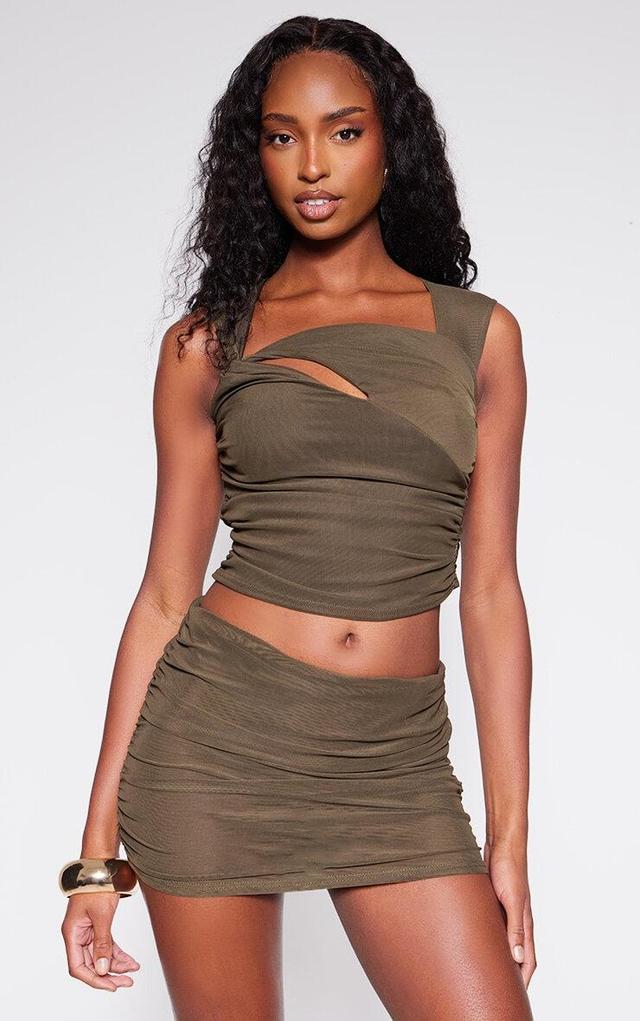 Khaki Mesh Sheer Cut Out Top Product Image