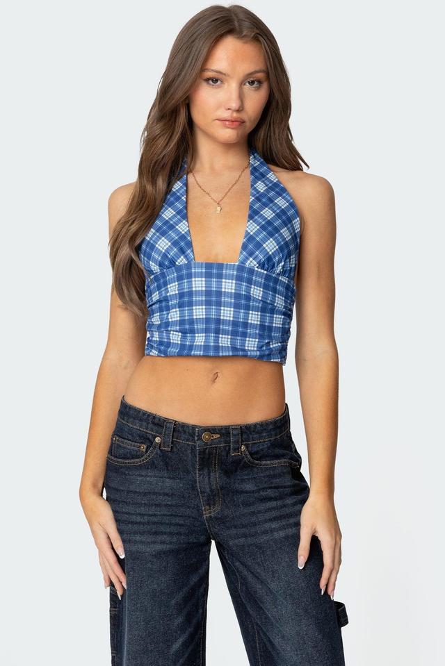 Plaid Printed Halter Top Product Image