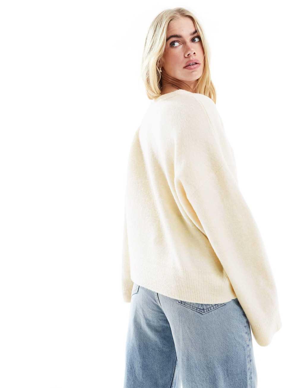 ASOS DESIGN boxy crew neck sweater in cream Product Image