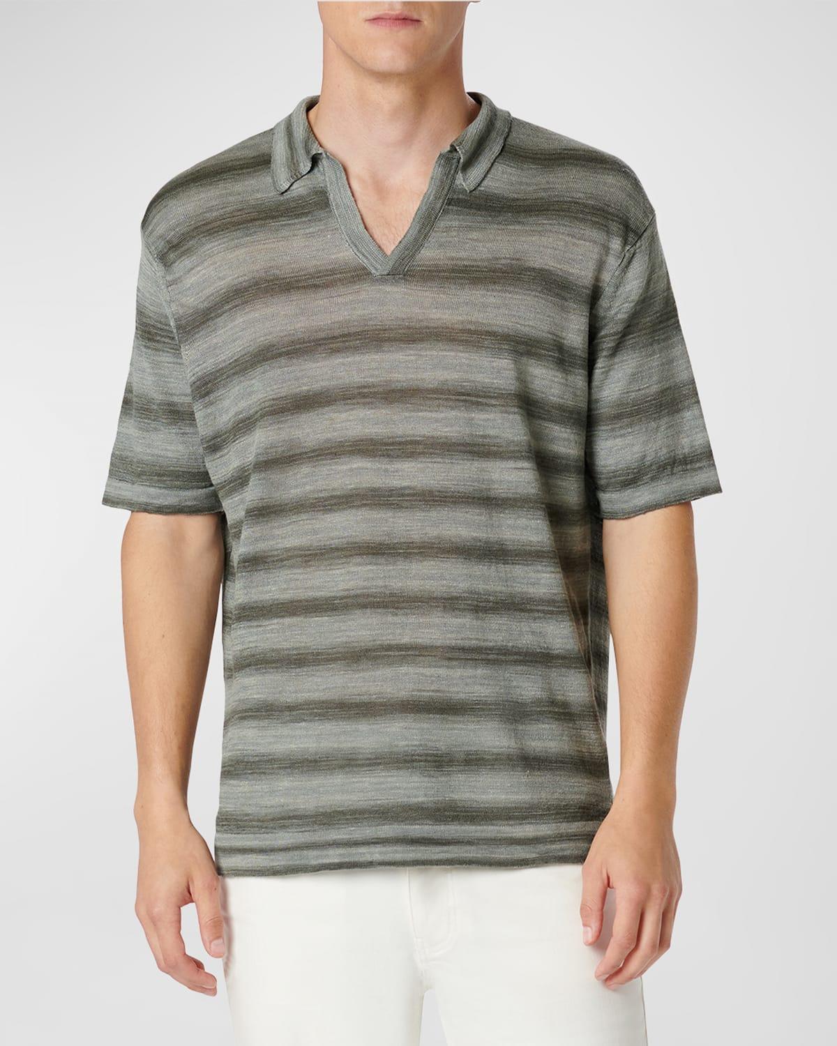 Men's Striped Linen Sweater with Johnny Collar Product Image