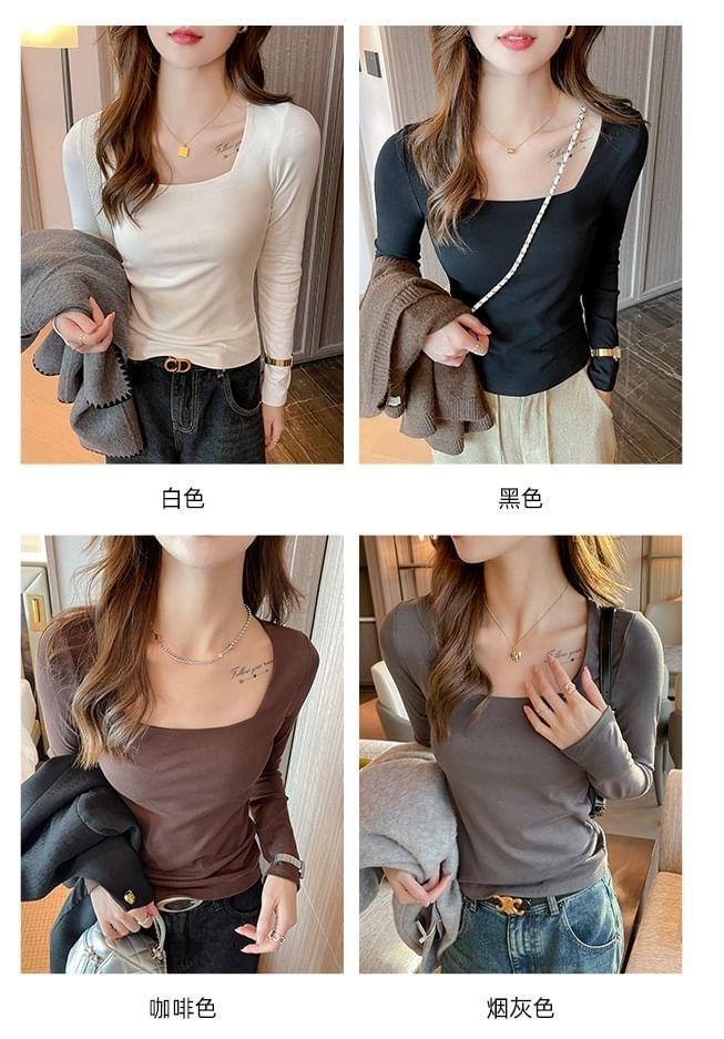 Long-Sleeve Square Neck Slim Fit Tee Product Image