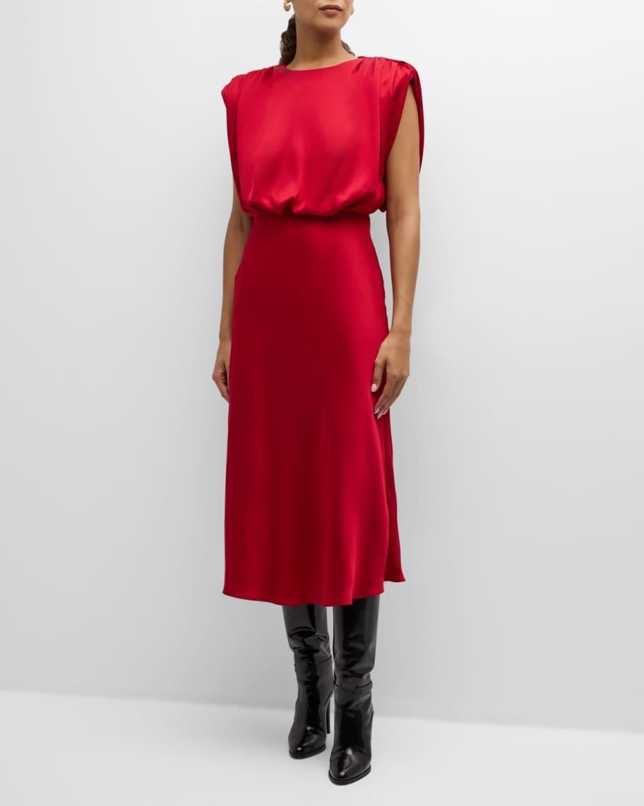 Flora Sleeveless Blouson Satin Midi Dress Product Image