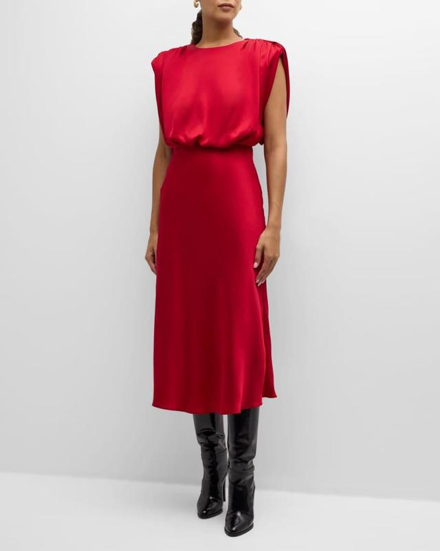 Flora Sleeveless Blouson Satin Midi Dress Product Image