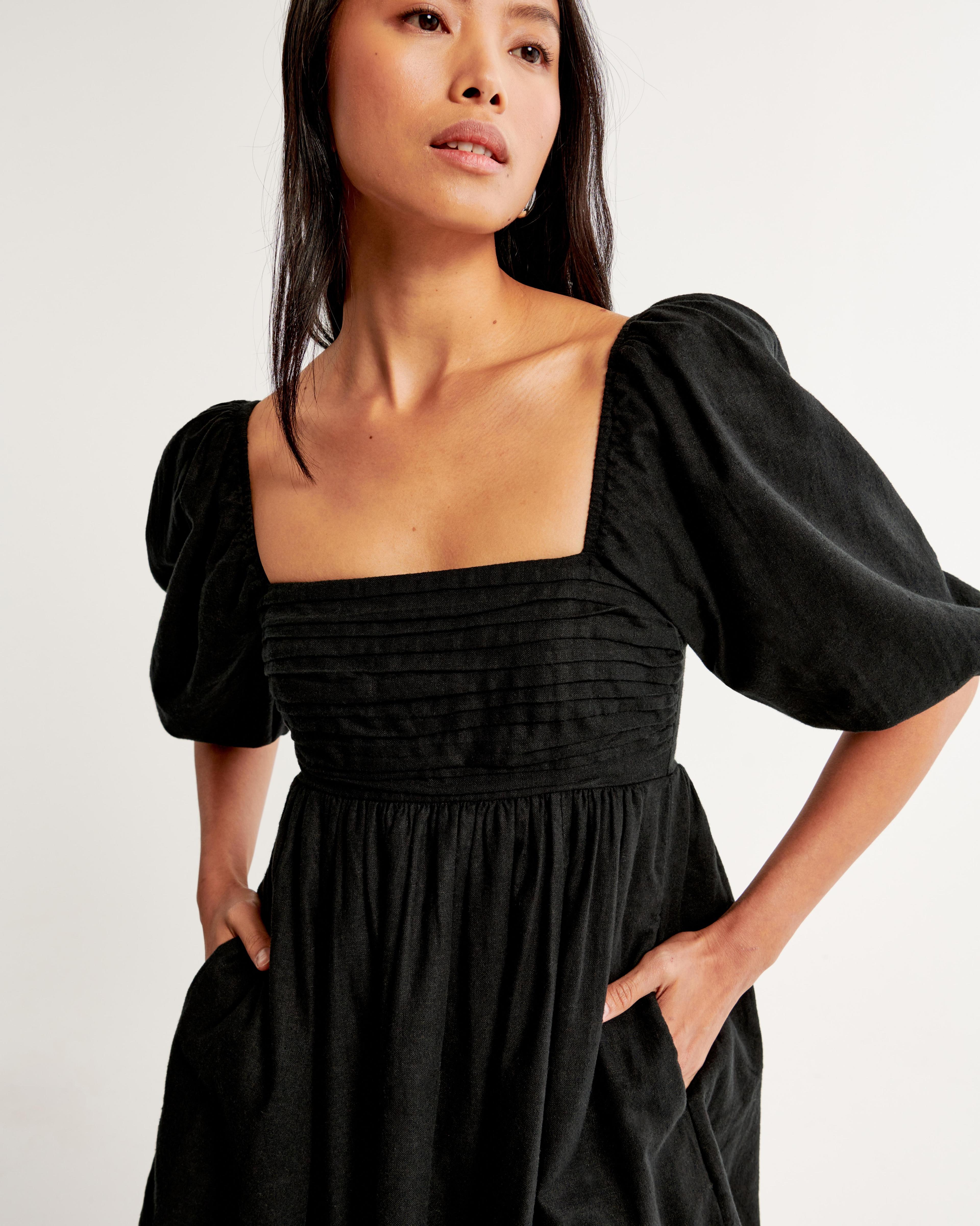 The A&F Emerson Linen-Blend Puff Sleeve Mini Dress Product Image