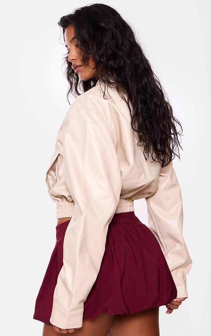 Cream Faux Leather Bomber Jacket Product Image