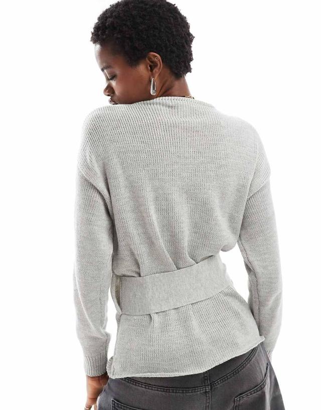 Glamorous wrap front sweater in gray heather knit Product Image