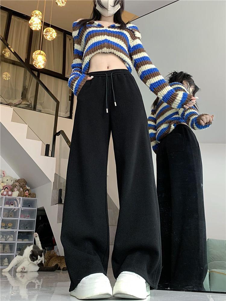 High Waist Plain Wide Leg Sweatpants product image