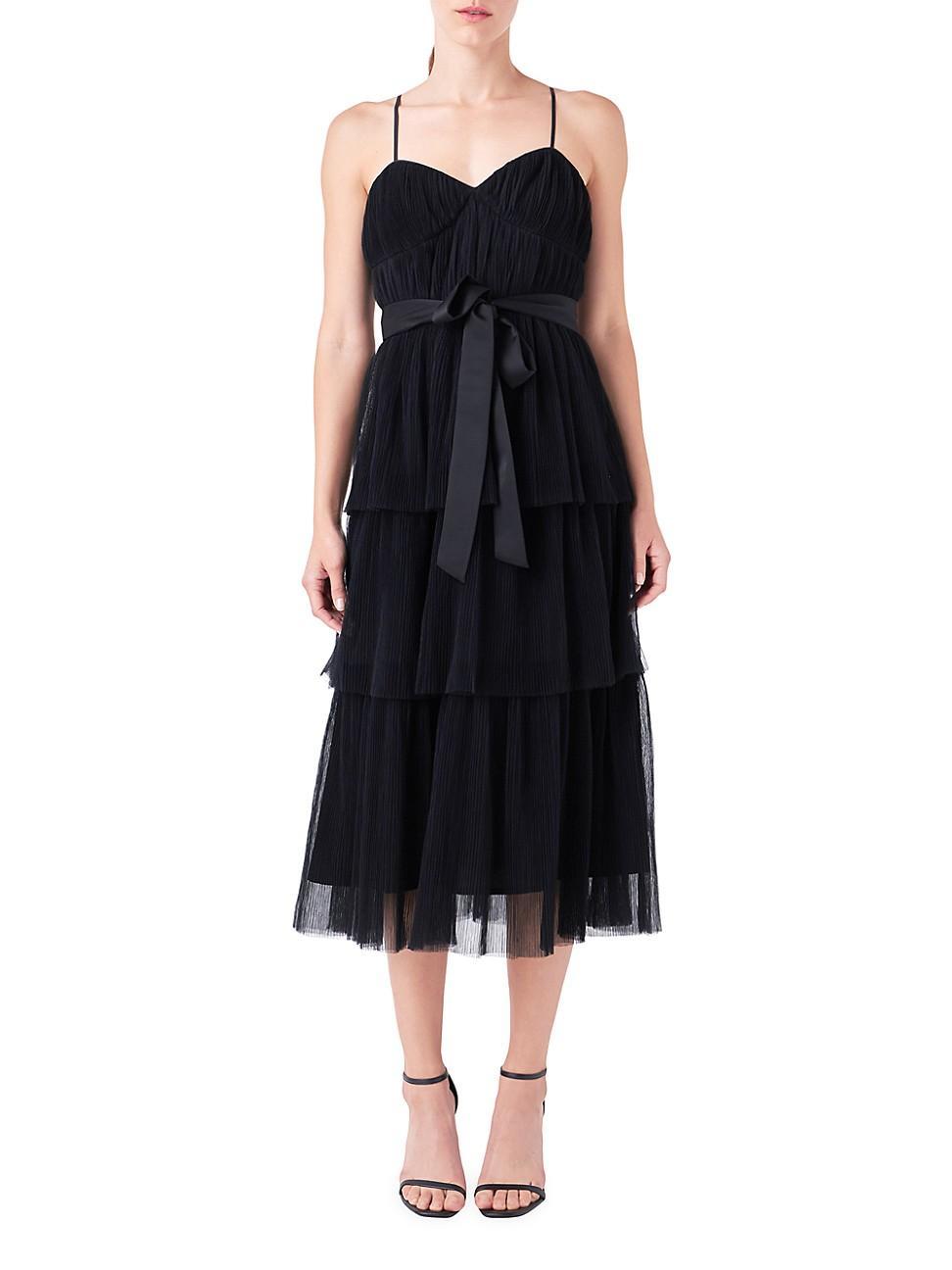 Womens Tulle Tiered Midi Dress Product Image