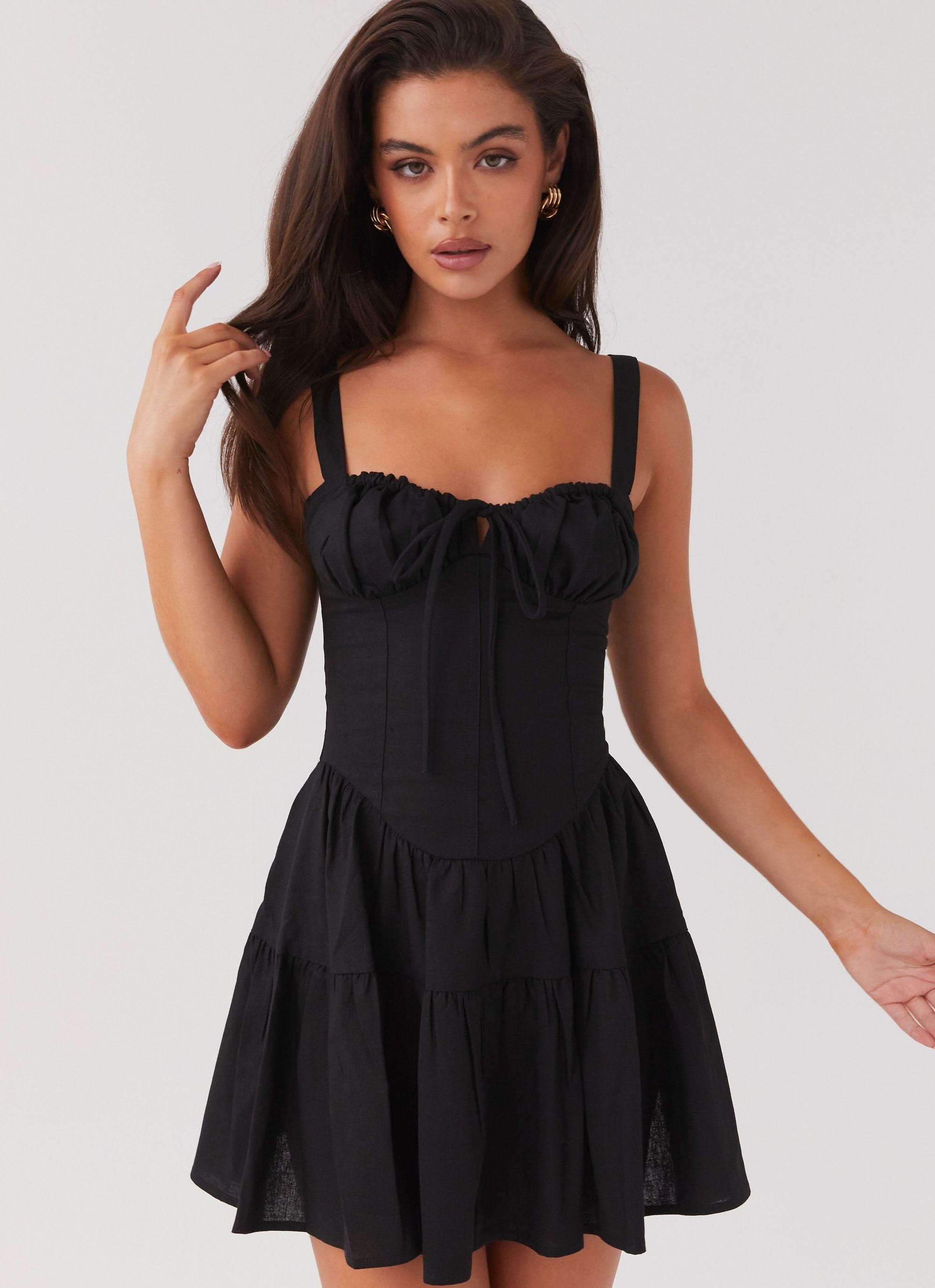 Lucie Linen Mini Dress - Black Product Image