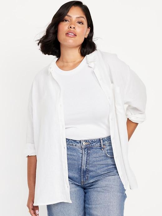 Linen-Blend Button-Down Boyfriend Shirt Product Image