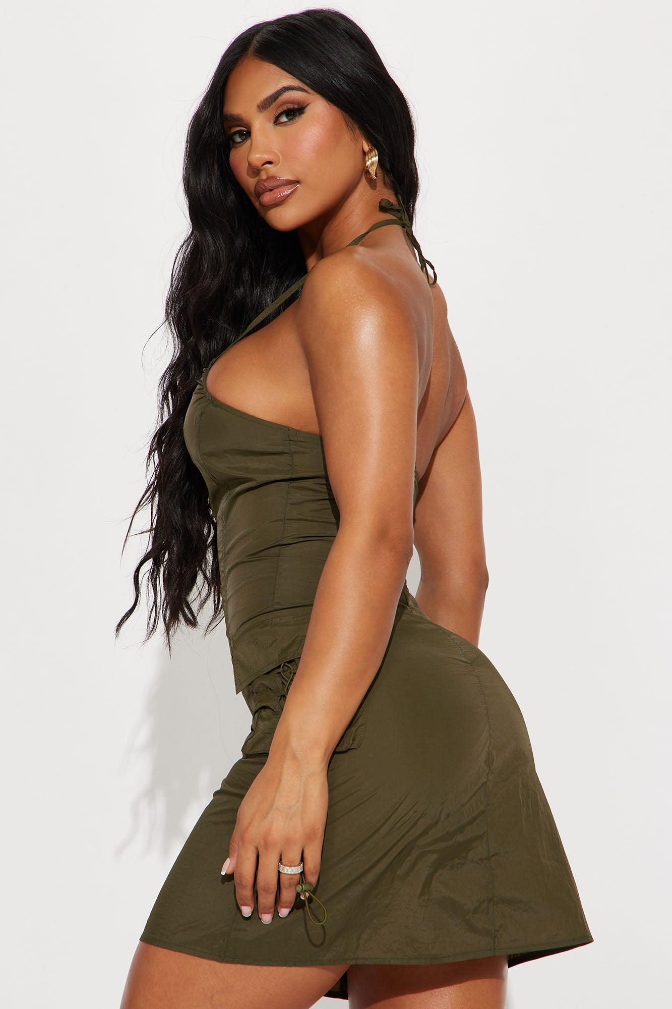 Precious Cargo Parachute Mini Dress - Olive Product Image