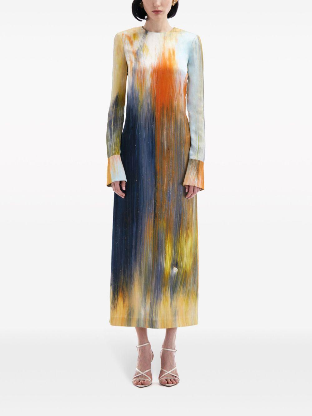 OSCAR DE LA RENTA Abstract-printed Midi Dress In Calendula Multi Product Image