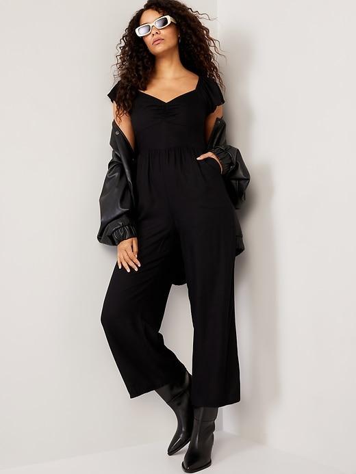 Fit & Flare Flutter-Sleeve Jumpsuit Product Image