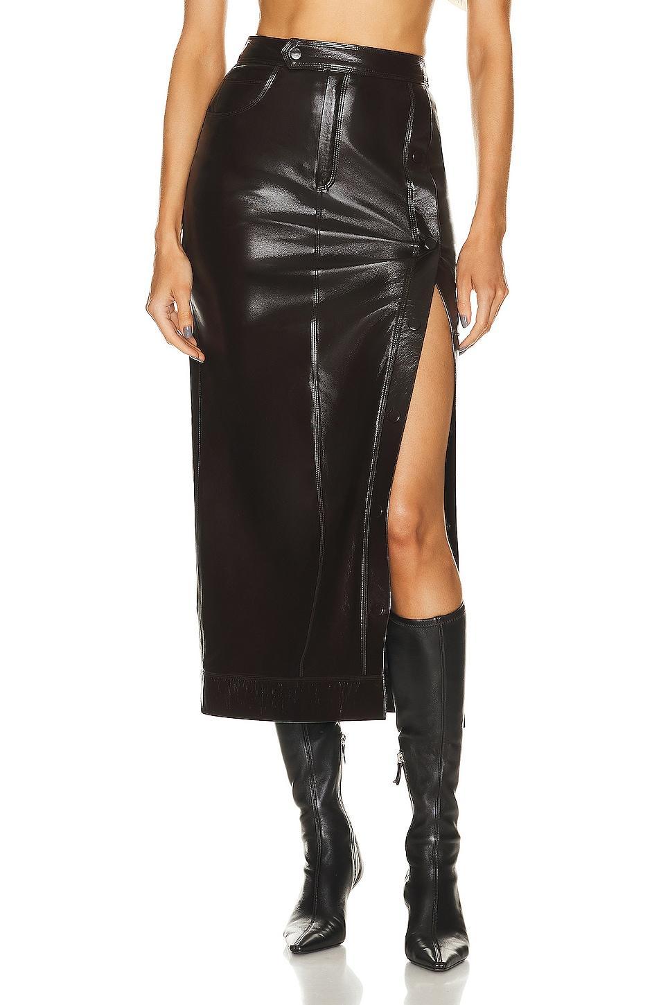 Zeynep Arcay Snapped Maxi Leather Skirt in Brown Product Image