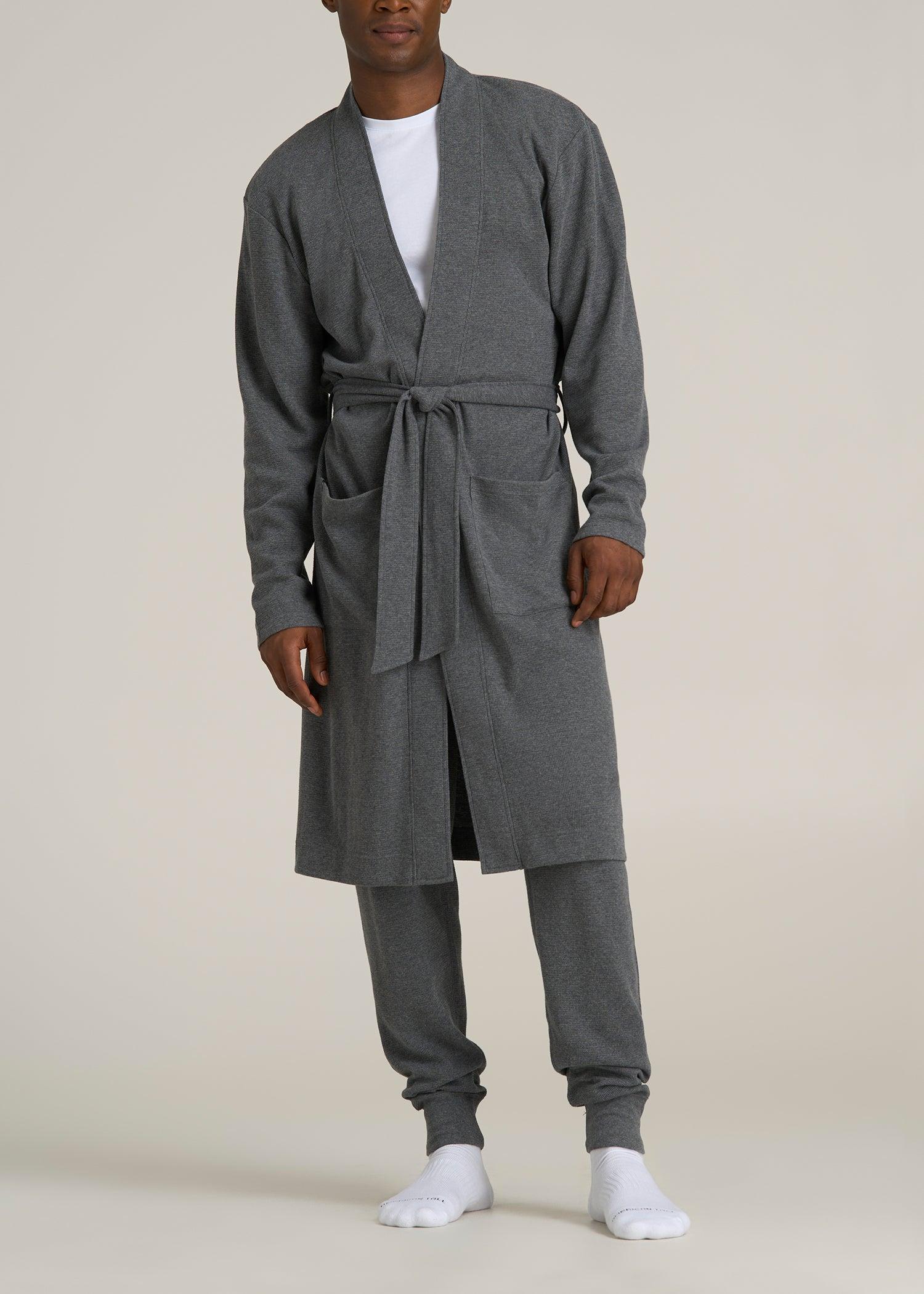 Waffle-Knit Lounge Robe for Tall Men in Stone Grey Mix Male Product Image