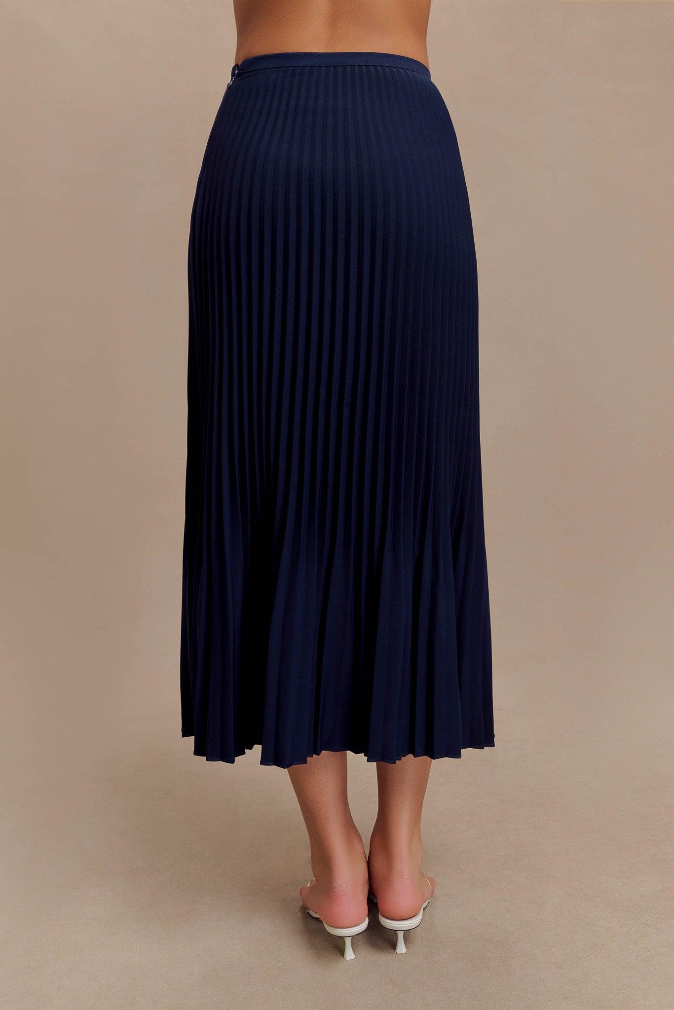 Twyla Pleated Suiting Maxi Skirt - Navy Product Image