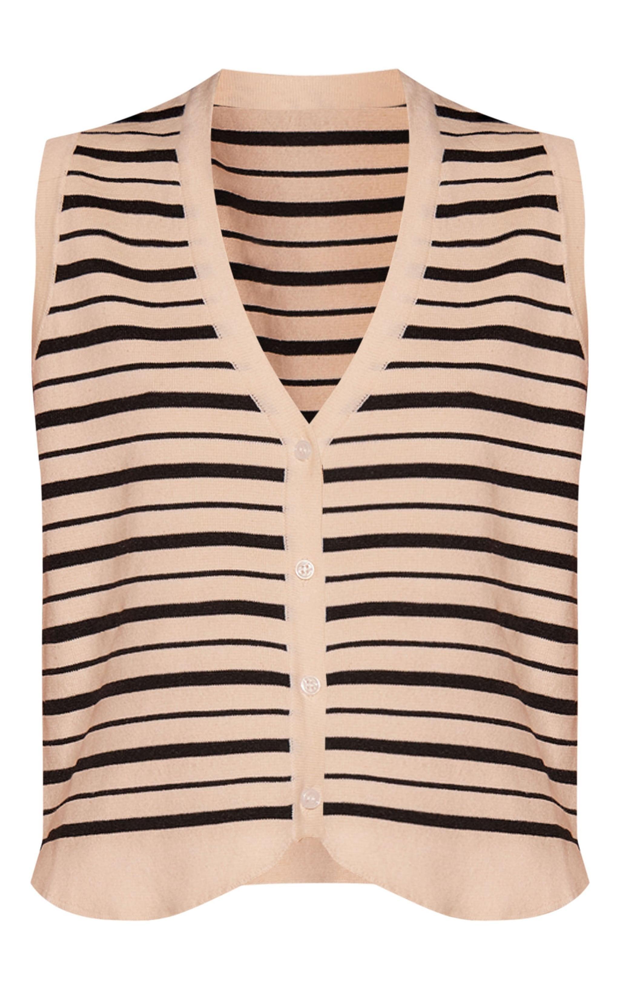 Monochrome Knitted Stripe Button Up Vest Product Image