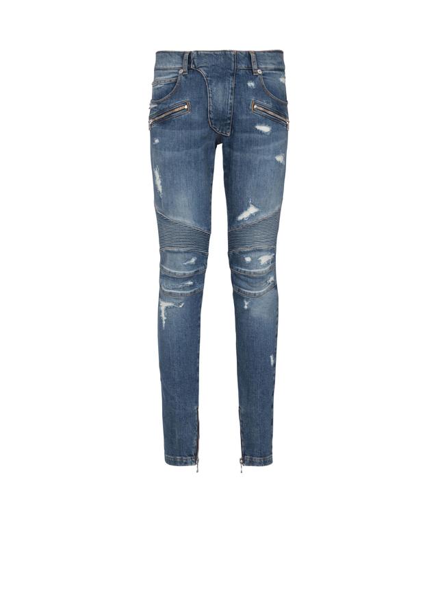 Biker jeans in faded denim Product Image