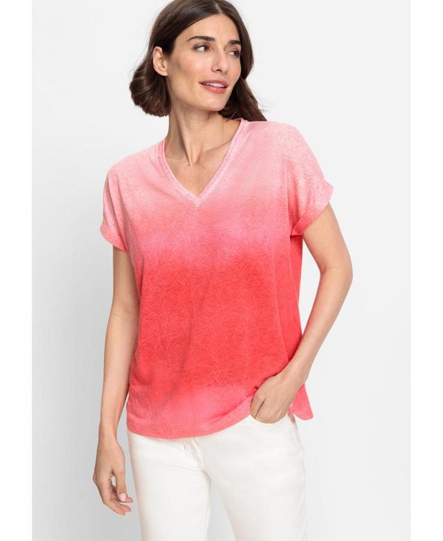 Olsen Womens Short Sleeve Ombre Burnout T-Shirt Product Image