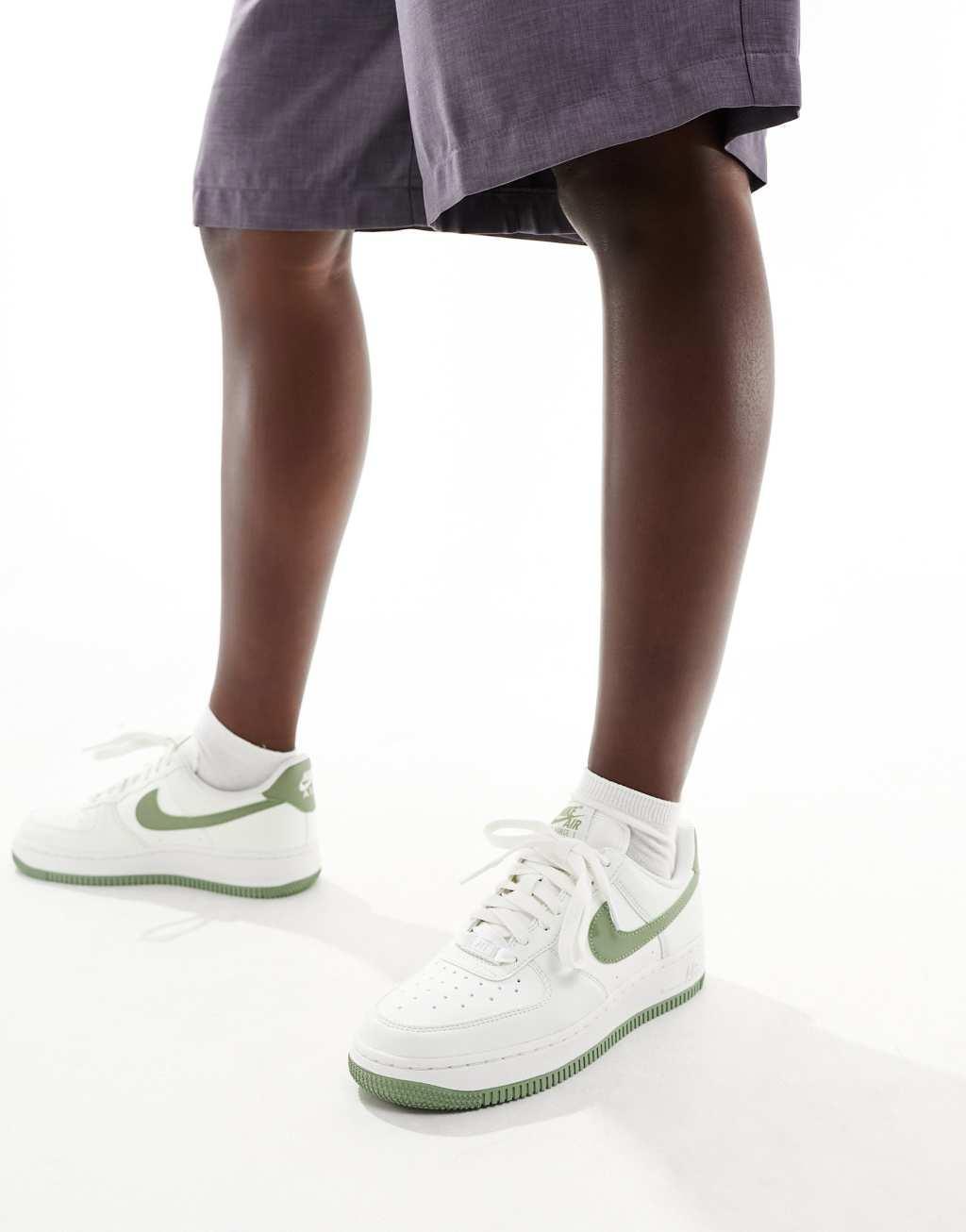 Nike Air Force 1 sneakers in white and green  Product Image