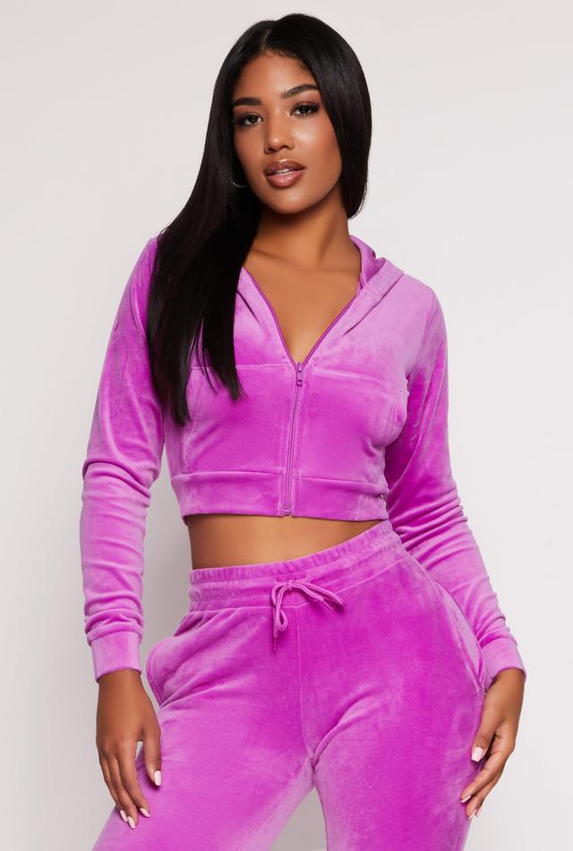 Womens Velour Cropped Zip Front Hoodie Product Image