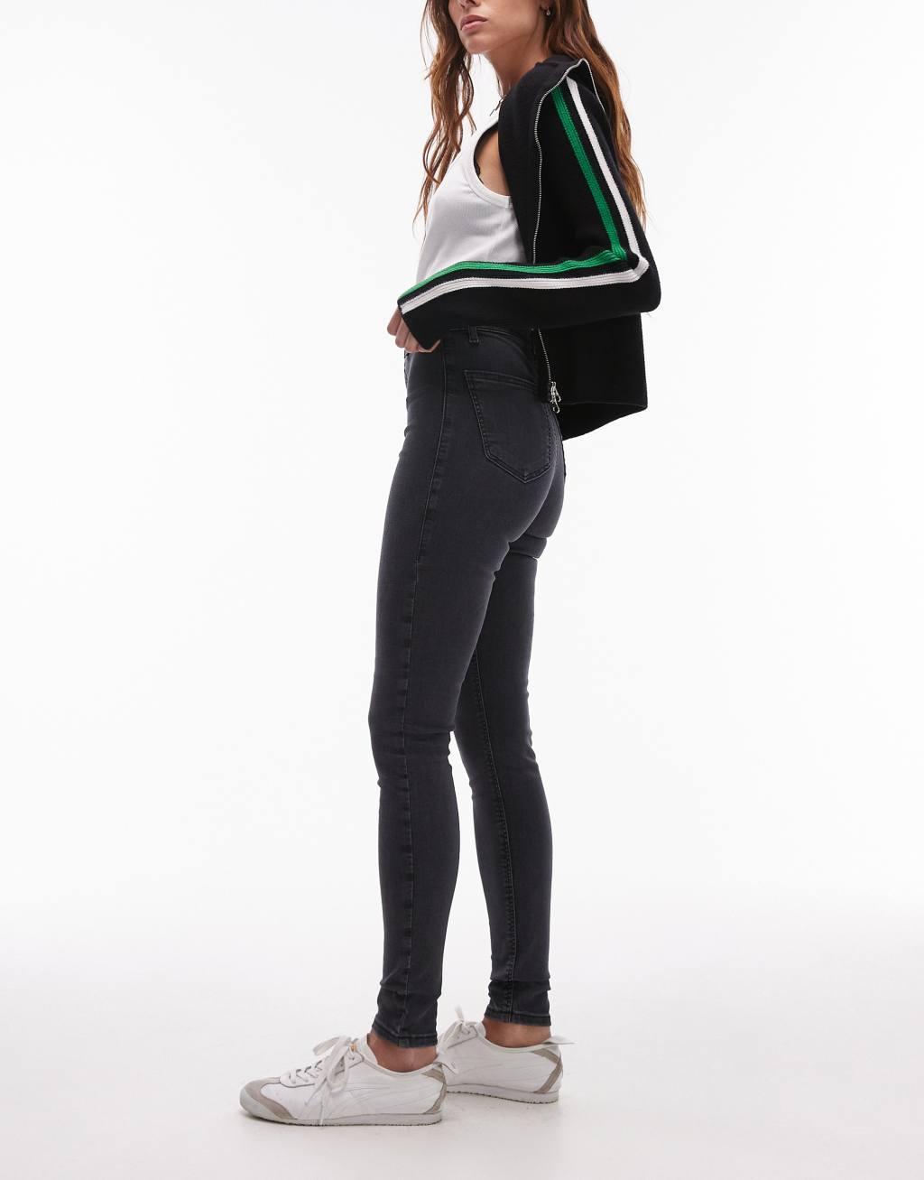 Topshop high rise Joni jeans in washed black  Product Image