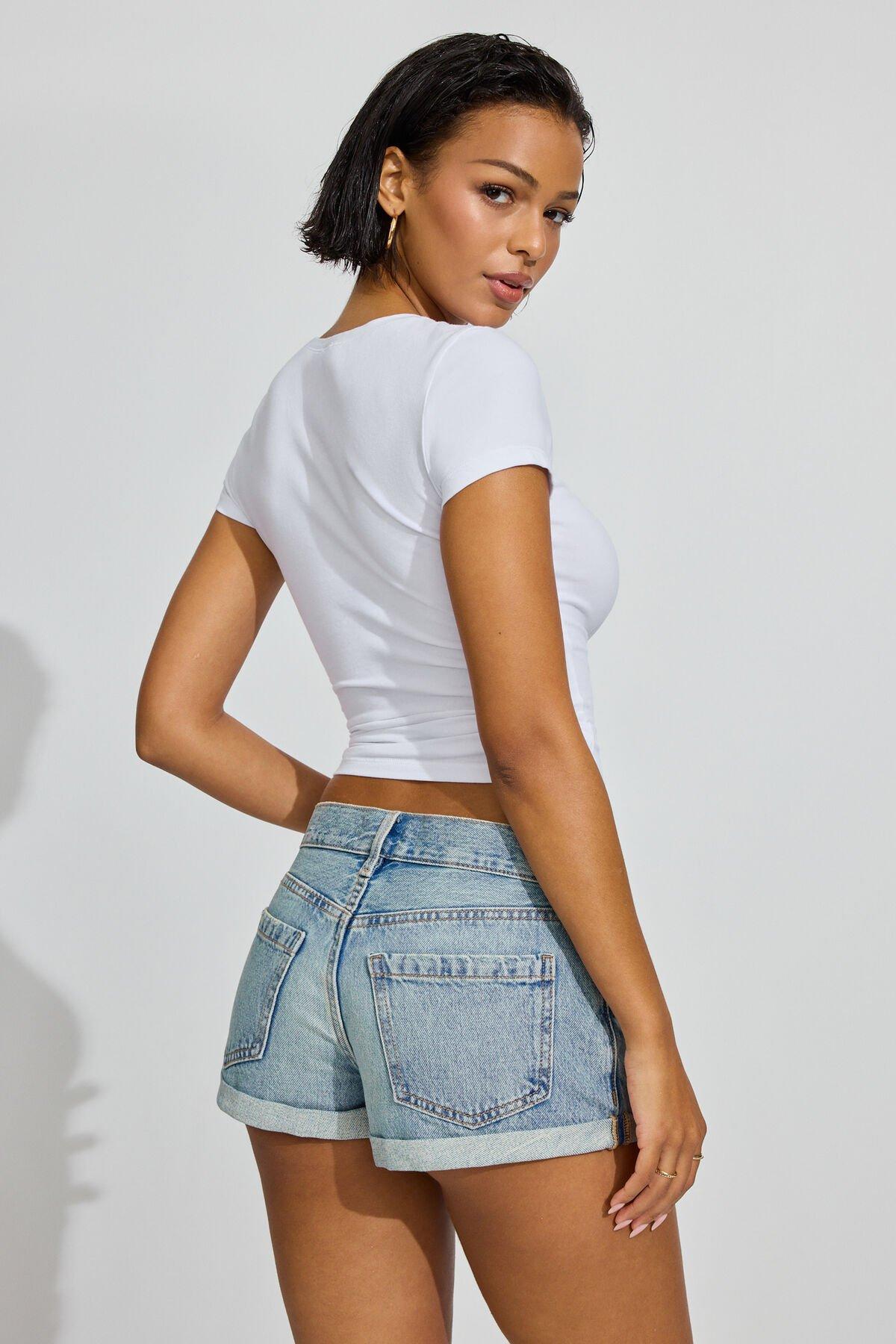 Low Rise Cuffed Denim Shorts Product Image