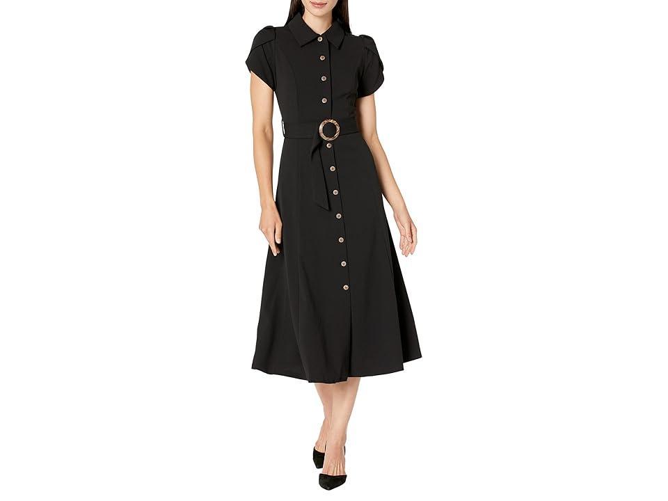 Calvin Klein Puff-Sleeve Belted Midi Dress Product Image